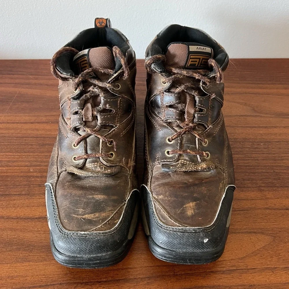Ariat Steel Toe Work Boots Brown Leather Lace Up Men's Safety Boots Size 10.5